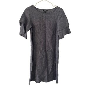 Lord & Taylor 100% Linen Flounce Sleeve Shift Dress Blue XS